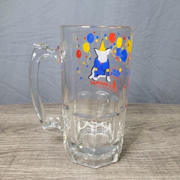 Spuds MacKenzie 1987 Clear Glass Thumbprint 32 oz. Party Animal‎ Beer Stein - Picture 3 of 8